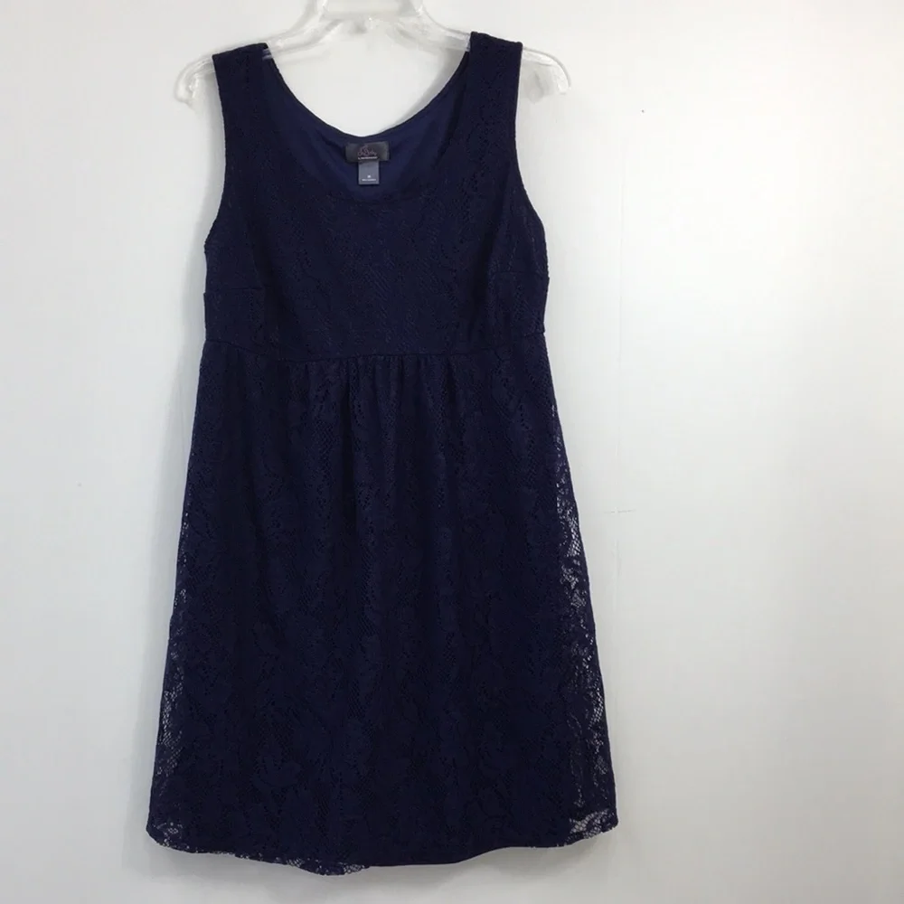Oh Baby by Motherhood Maternity Navy Lace Overlay Sleeveless Midi Dress Size M